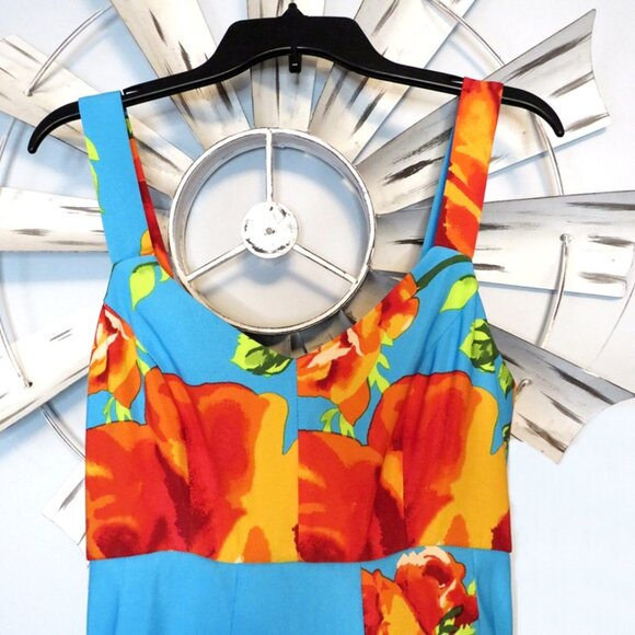 New York & Company Blue‎ Floral Midi Dress Size Small Vibrant Color Print - Picture 7 of 12